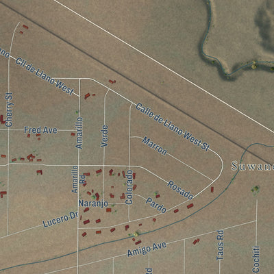 Close-up of the map of Highland Meadows, New Mexico print showing street and building detail