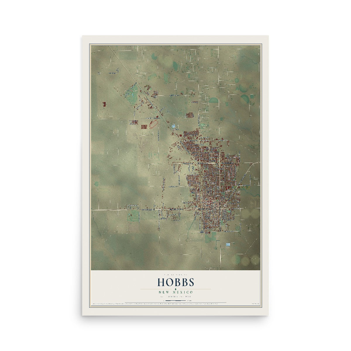 Map of Hobbs, New Mexico, 12 x 18 inch unframed archival matte print