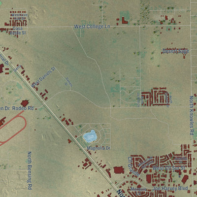 Second close-up of the map of Hobbs, New Mexico print showing more streets and buildings
