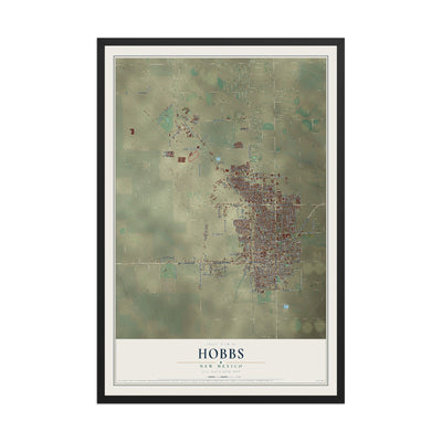 Map of Hobbs, New Mexico, 12 x 18 inch print in a black wood frame