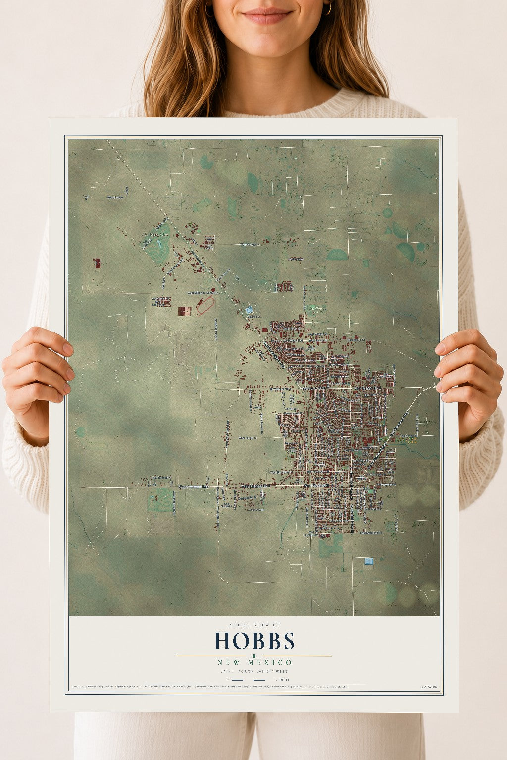 Map of Hobbs, New Mexico, 18 x 24 inch unframed archival matte print