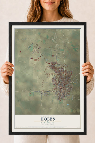 Map of Hobbs, New Mexico, 18 x 24 inch print in a black wood frame