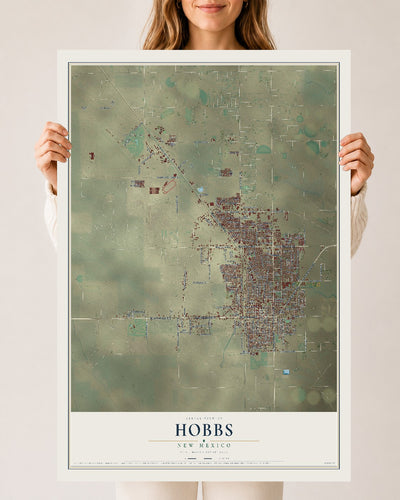 Map of Hobbs, New Mexico, 24 x 36 inch unframed archival matte print