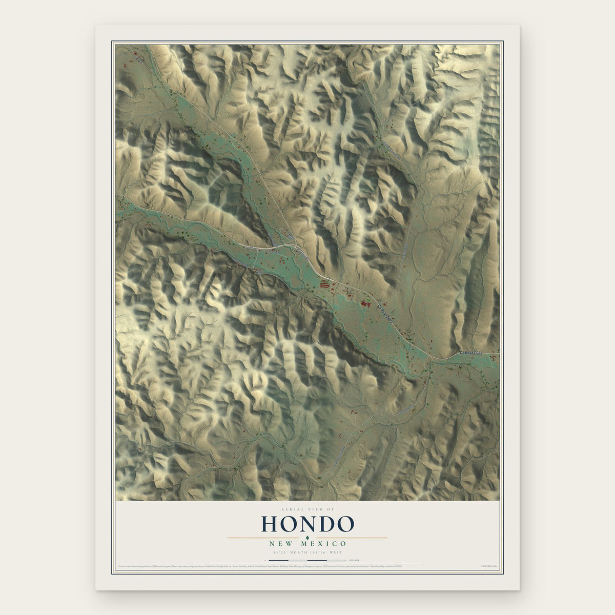 Hondo, New Mexico map print, the full design