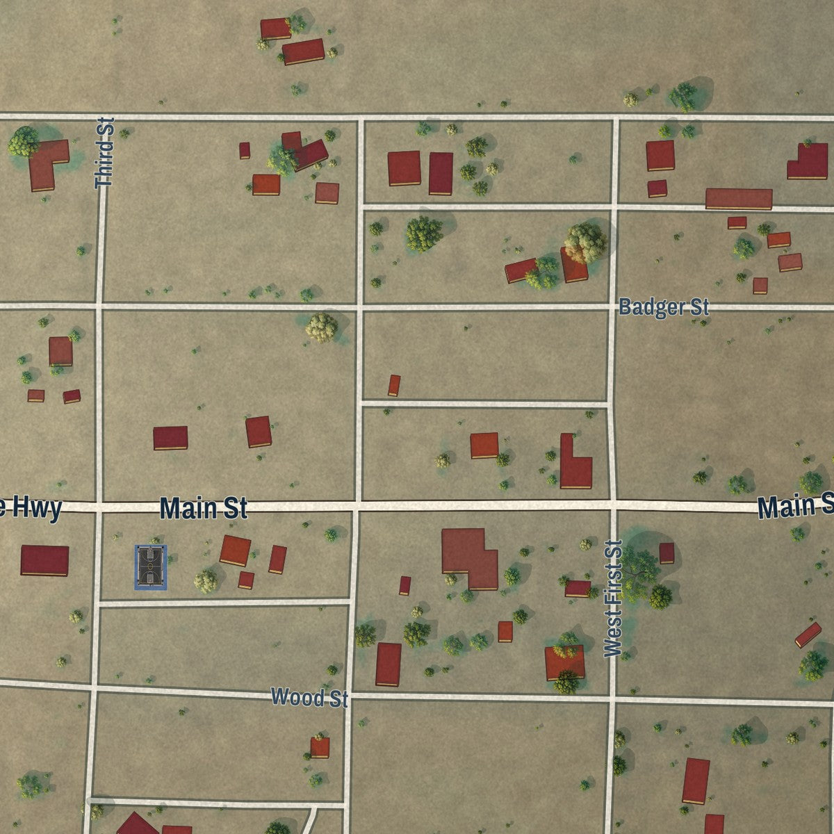 Close-up of the map of Hope, New Mexico print showing street and building detail