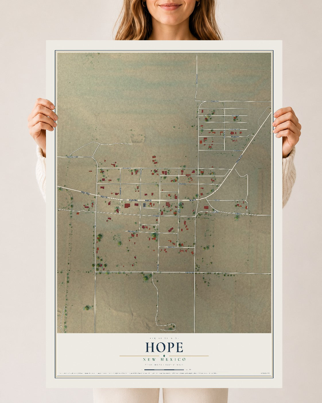 Map of Hope, New Mexico, 24 x 36 inch unframed archival matte print