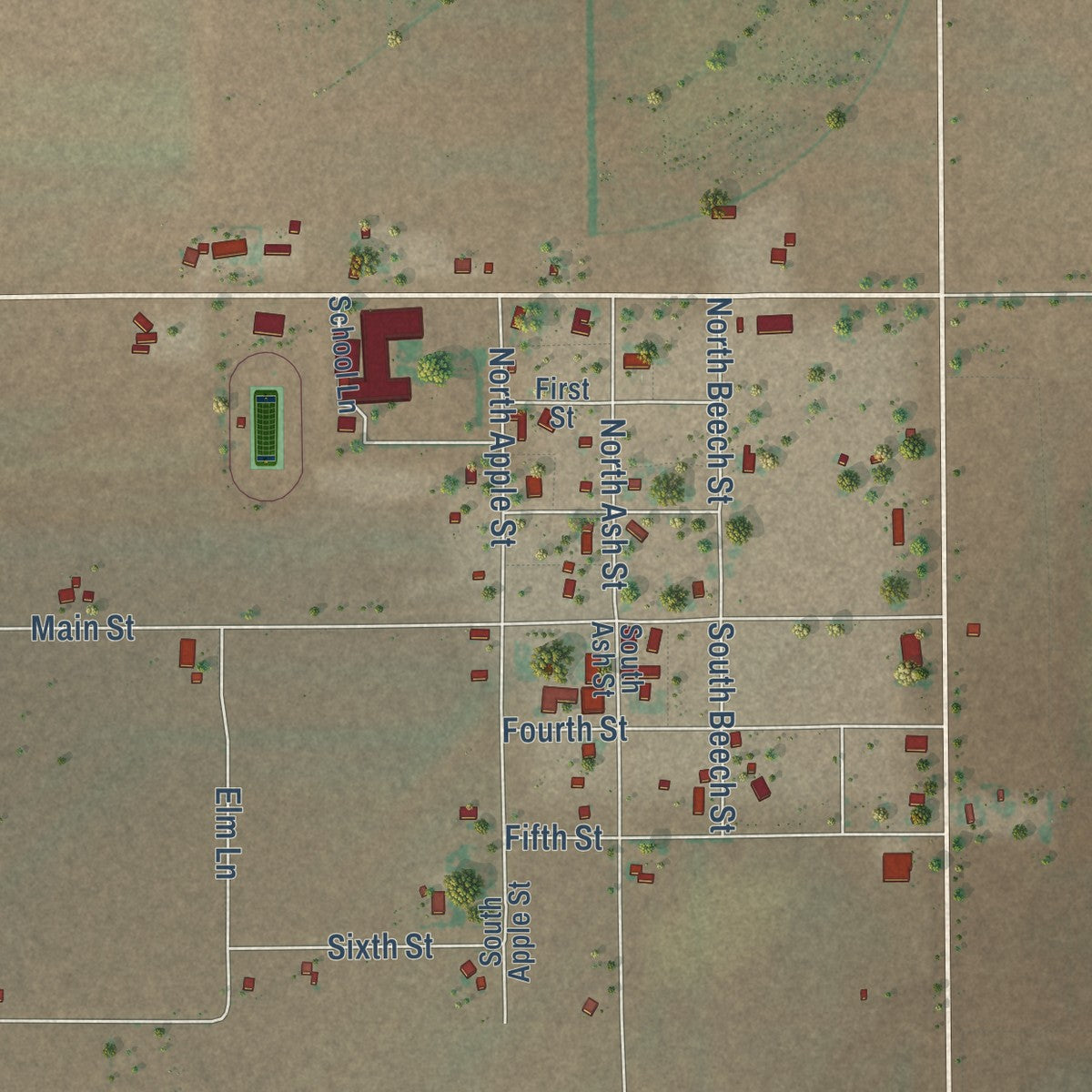 Close-up of the map of House, New Mexico print showing street and building detail