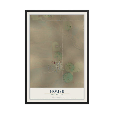 Map of House, New Mexico, 12 x 18 inch print in a black wood frame