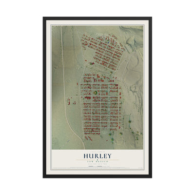 Map of Hurley, New Mexico, 12 x 18 inch print in a black wood frame