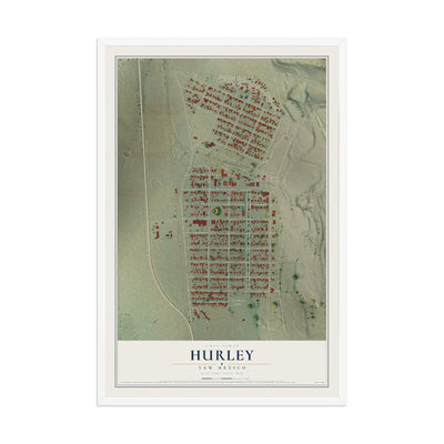 Map of Hurley, New Mexico, 12 x 18 inch print in a white wood frame