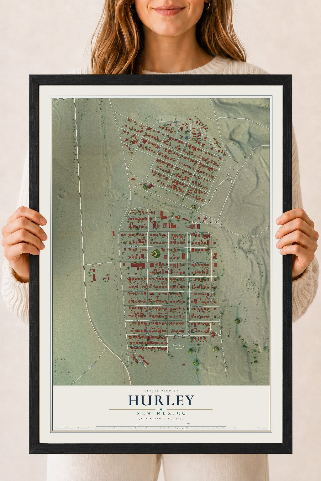 Map of Hurley, New Mexico, 18 x 24 inch print in a black wood frame