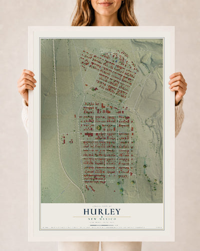 Map of Hurley, New Mexico, 24 x 36 inch print in a white wood frame