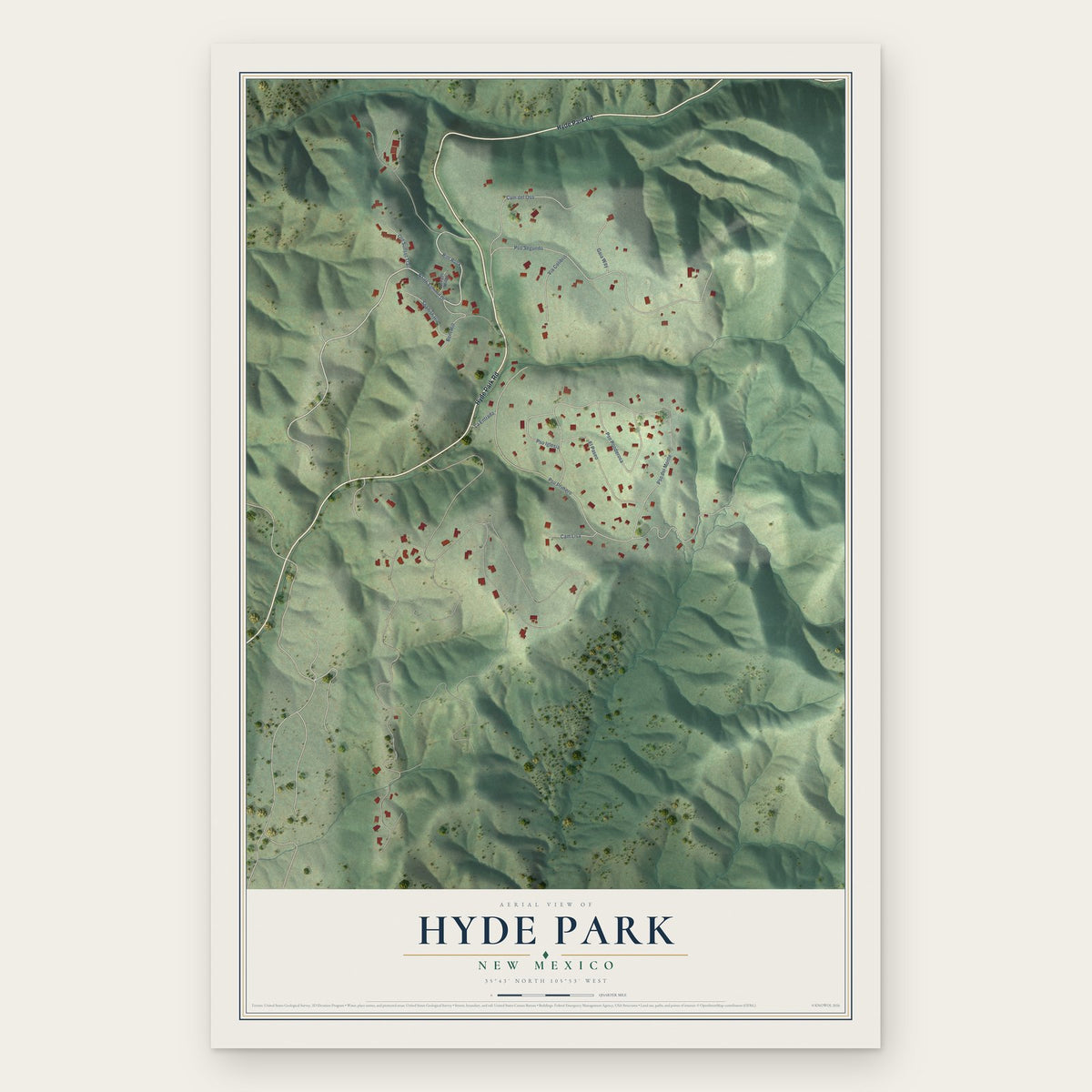Hyde Park, New Mexico map print, the full design