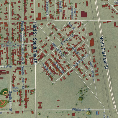Close-up of the map of Jal, New Mexico print showing street and building detail