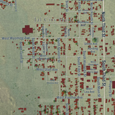 Second close-up of the map of Jal, New Mexico print showing more streets and buildings