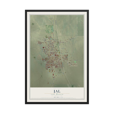 Map of Jal, New Mexico, 12 x 18 inch print in a black wood frame