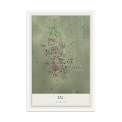 Map of Jal, New Mexico, 12 x 18 inch print in a white wood frame