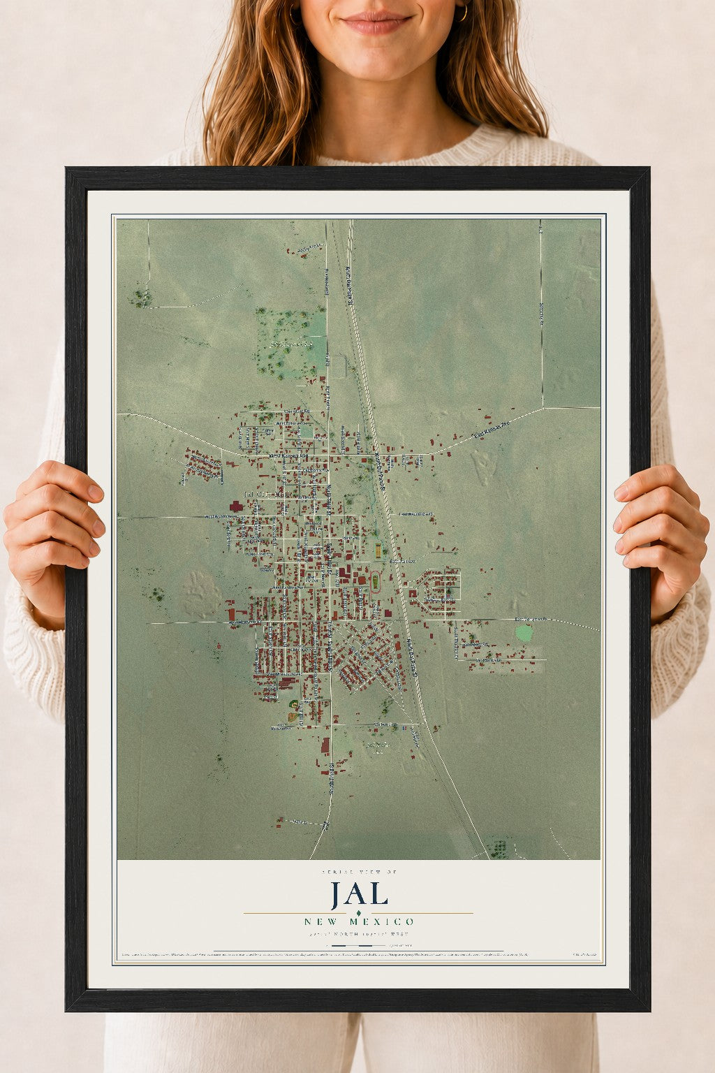 Map of Jal, New Mexico, 18 x 24 inch print in a black wood frame