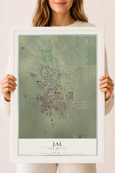 Map of Jal, New Mexico, 18 x 24 inch print in a white wood frame