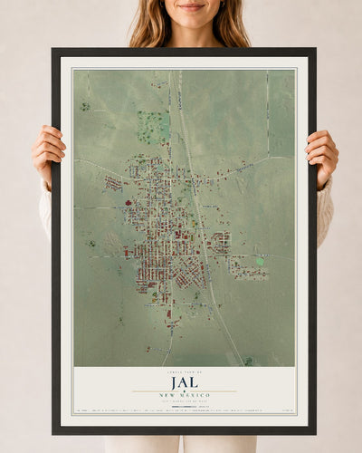Map of Jal, New Mexico, 24 x 36 inch print in a black wood frame