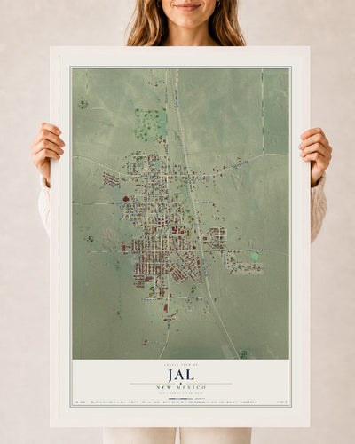 Map of Jal, New Mexico, 24 x 36 inch print in a white wood frame