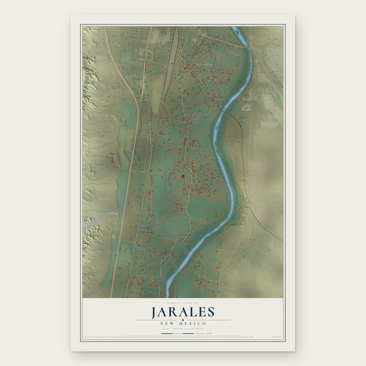 Jarales, New Mexico map print, the full design