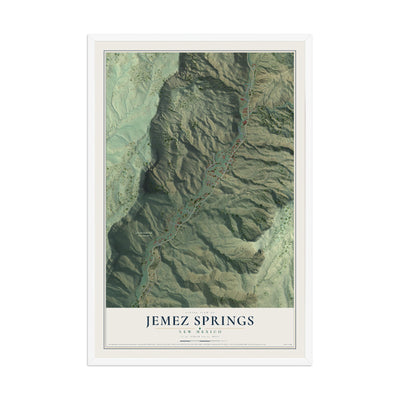 Map of Jemez Springs, New Mexico, 12 x 18 inch print in a white wood frame