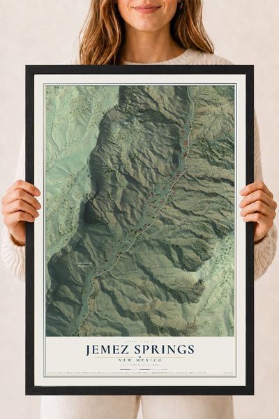 Map of Jemez Springs, New Mexico, 18 x 24 inch print in a black wood frame