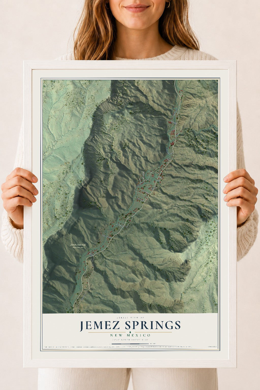 Map of Jemez Springs, New Mexico, 18 x 24 inch print in a white wood frame