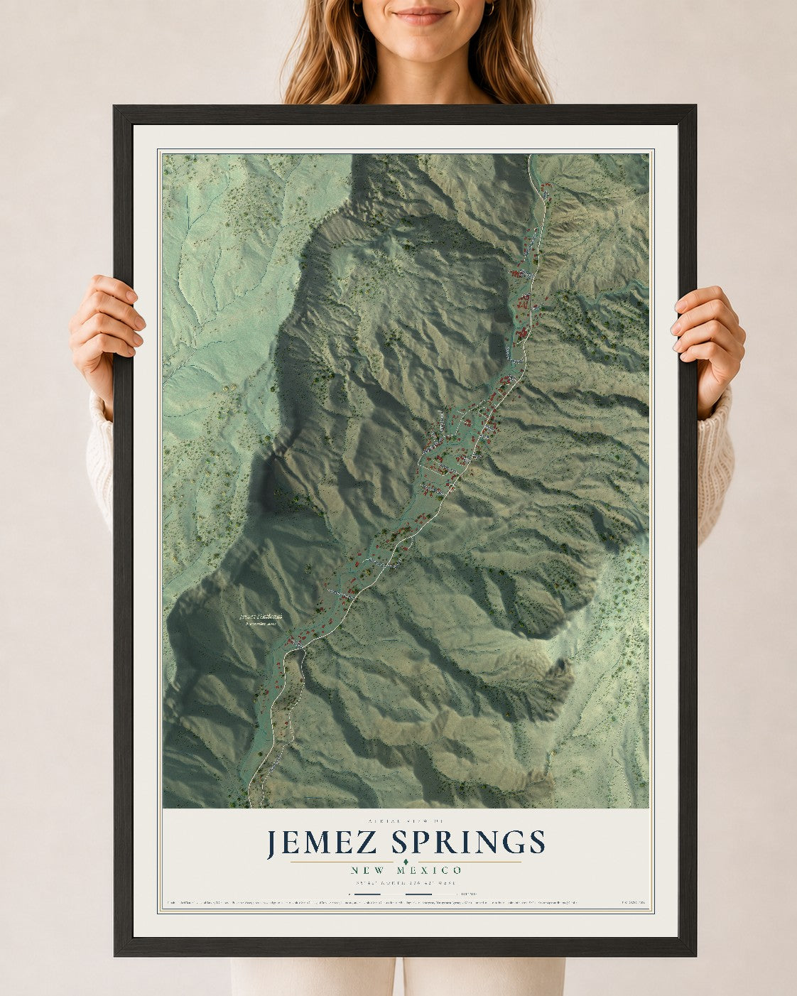 Map of Jemez Springs, New Mexico, 24 x 36 inch print in a black wood frame