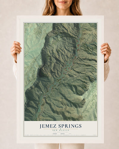 Map of Jemez Springs, New Mexico, 24 x 36 inch print in a white wood frame