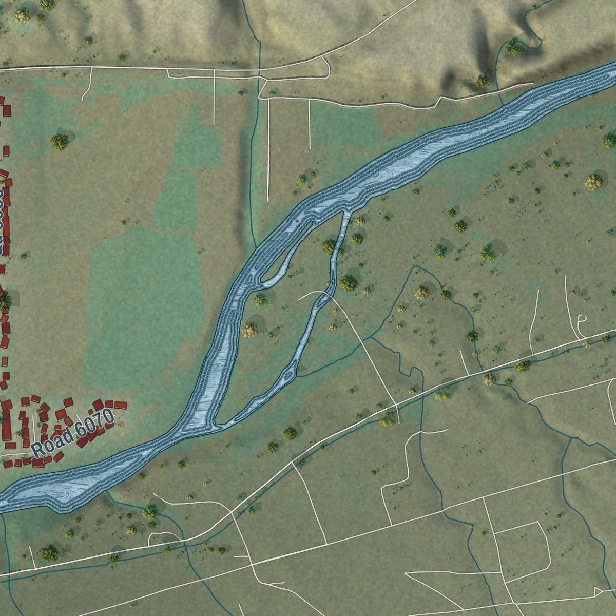 Close-up of the map of Kirtland, New Mexico print showing street and building detail