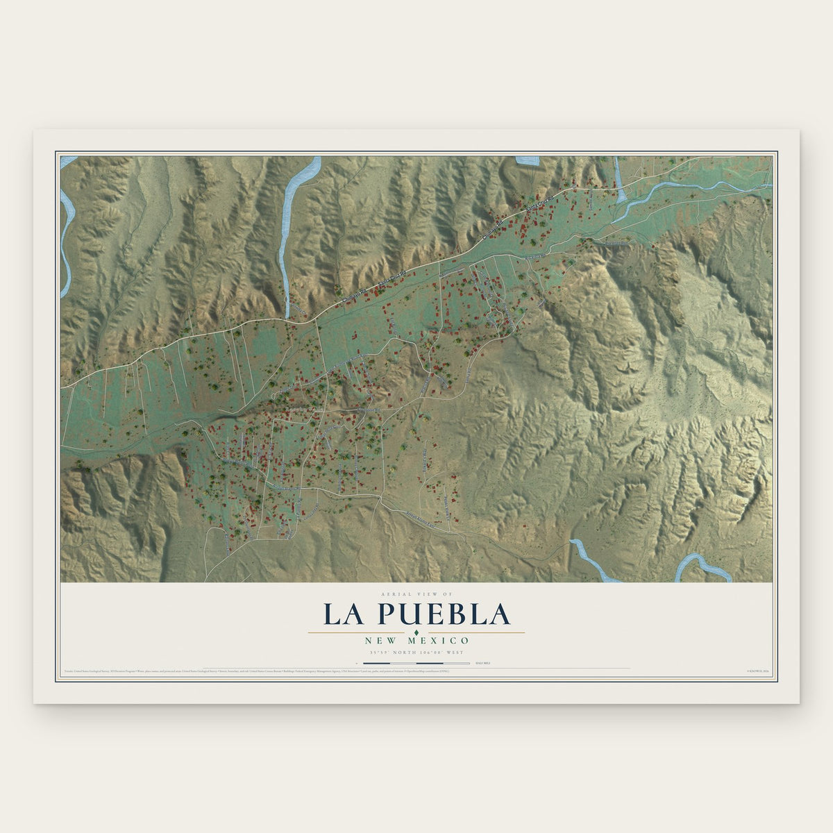 La Puebla, New Mexico map print, the full design