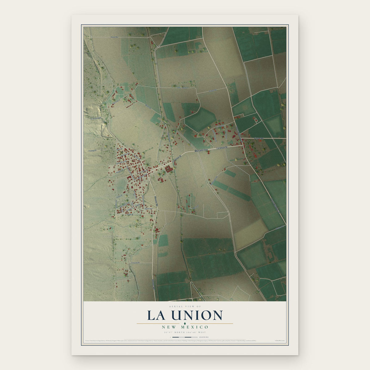 La Union, New Mexico map print, the full design