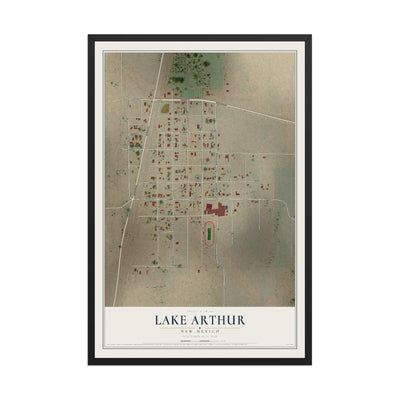 Map of Lake Arthur, New Mexico, 12 x 18 inch print in a black wood frame