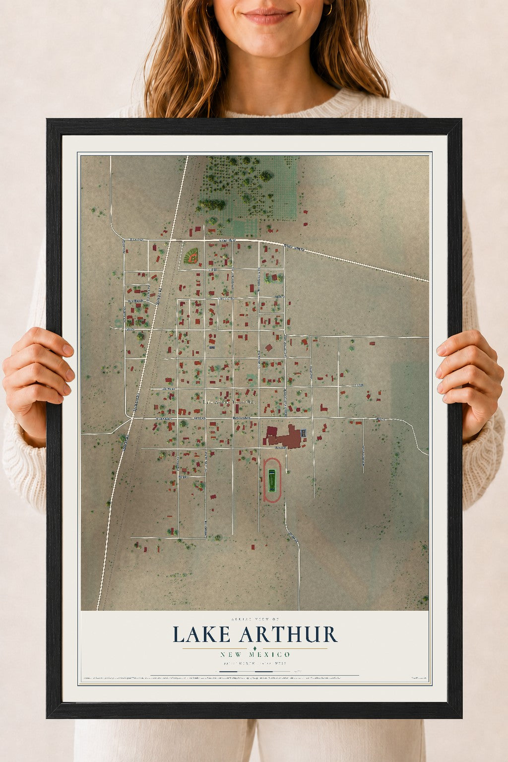 Map of Lake Arthur, New Mexico, 18 x 24 inch print in a black wood frame