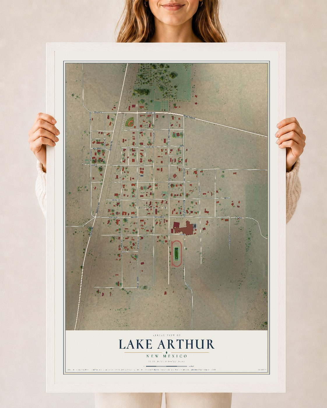 Map of Lake Arthur, New Mexico, 24 x 36 inch print in a white wood frame