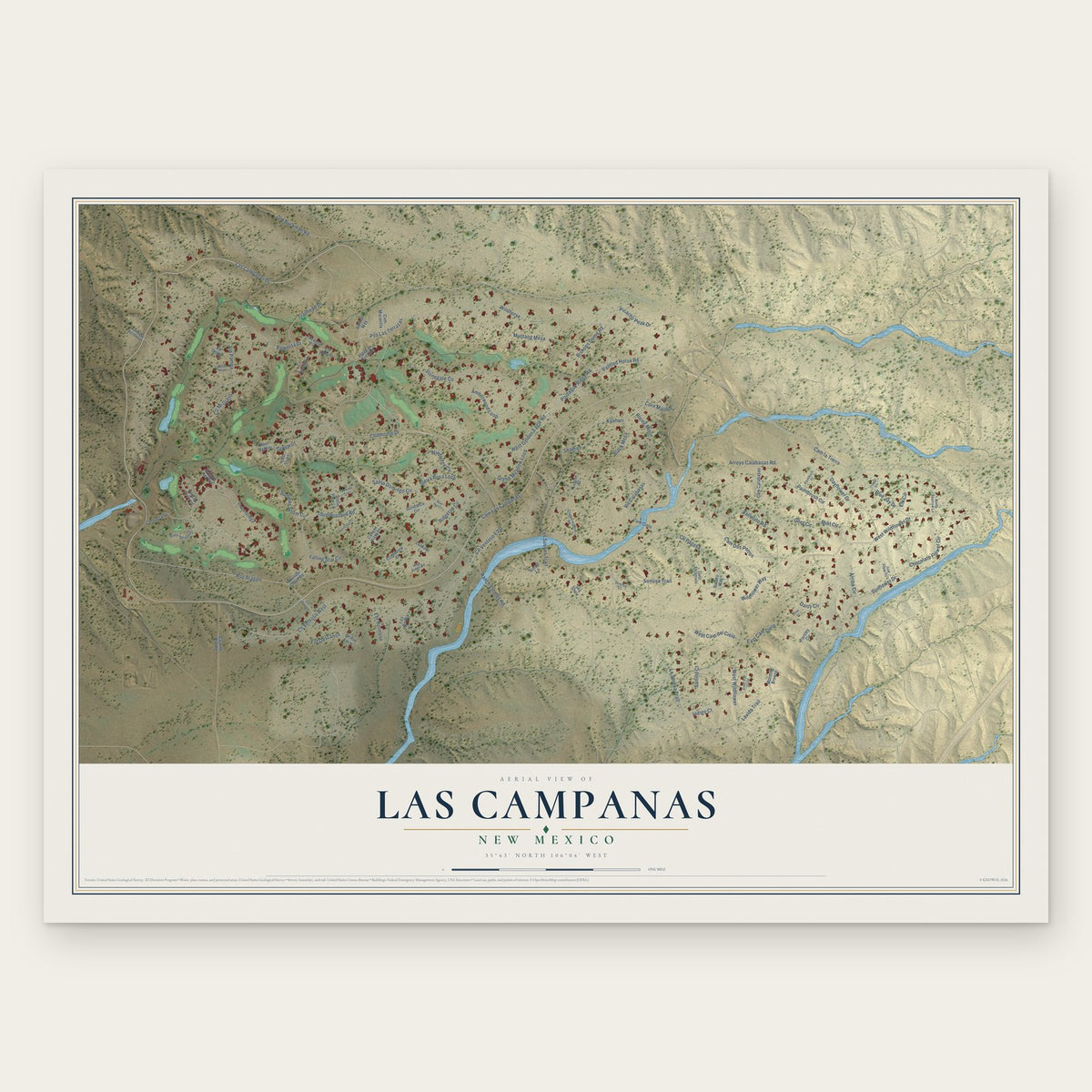 Las Campanas, New Mexico map print, the full design