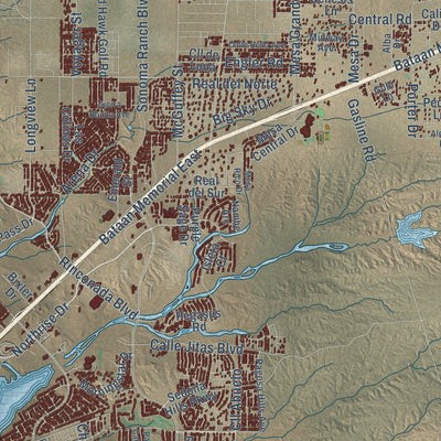 Second close-up of the map of Las Cruces, New Mexico print showing more streets and buildings