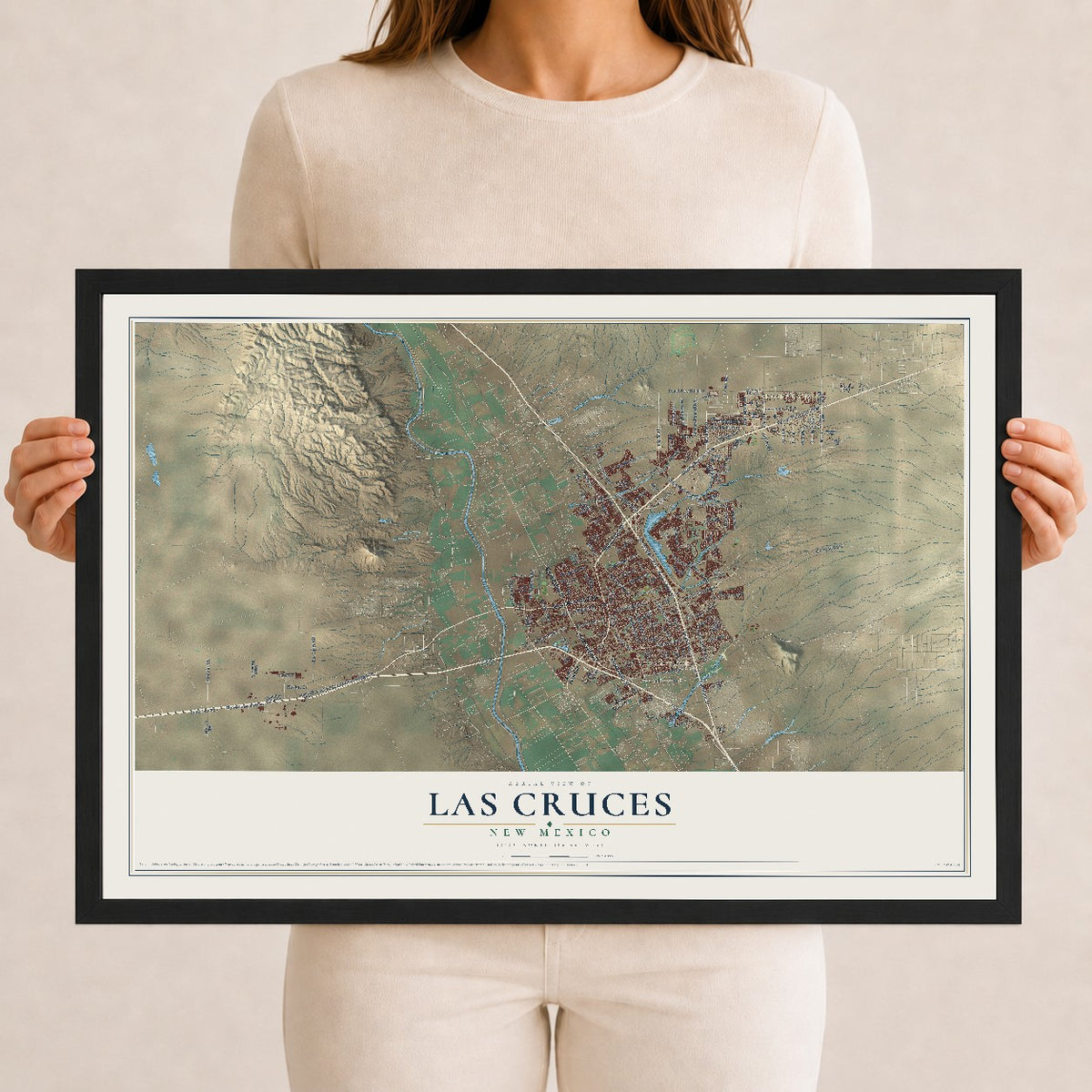 Map of Las Cruces, New Mexico, 12 x 18 inch print in a black wood frame