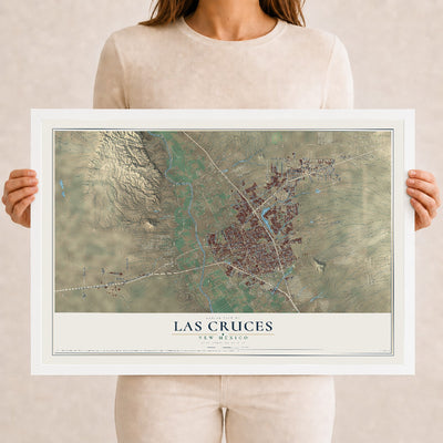 Map of Las Cruces, New Mexico, 12 x 18 inch print in a white wood frame