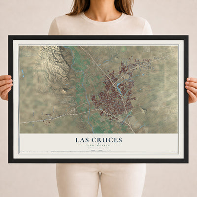 Map of Las Cruces, New Mexico, 18 x 24 inch print in a black wood frame