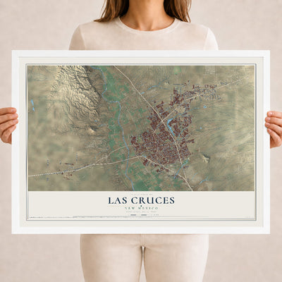 Map of Las Cruces, New Mexico, 18 x 24 inch print in a white wood frame