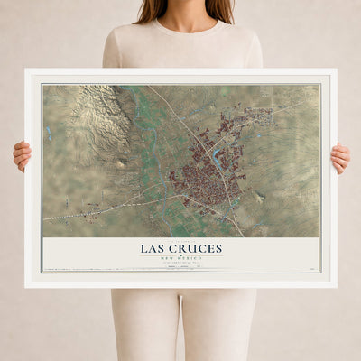 Map of Las Cruces, New Mexico, 24 x 36 inch print in a white wood frame