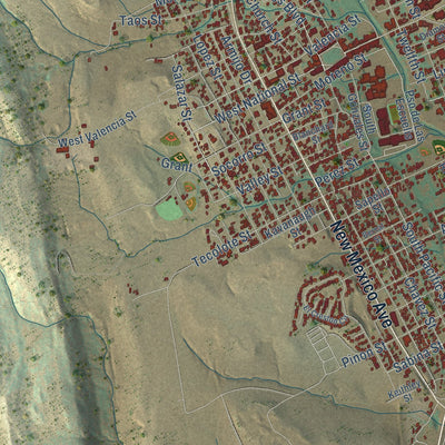 Second close-up of the map of Las Vegas, New Mexico print showing more streets and buildings