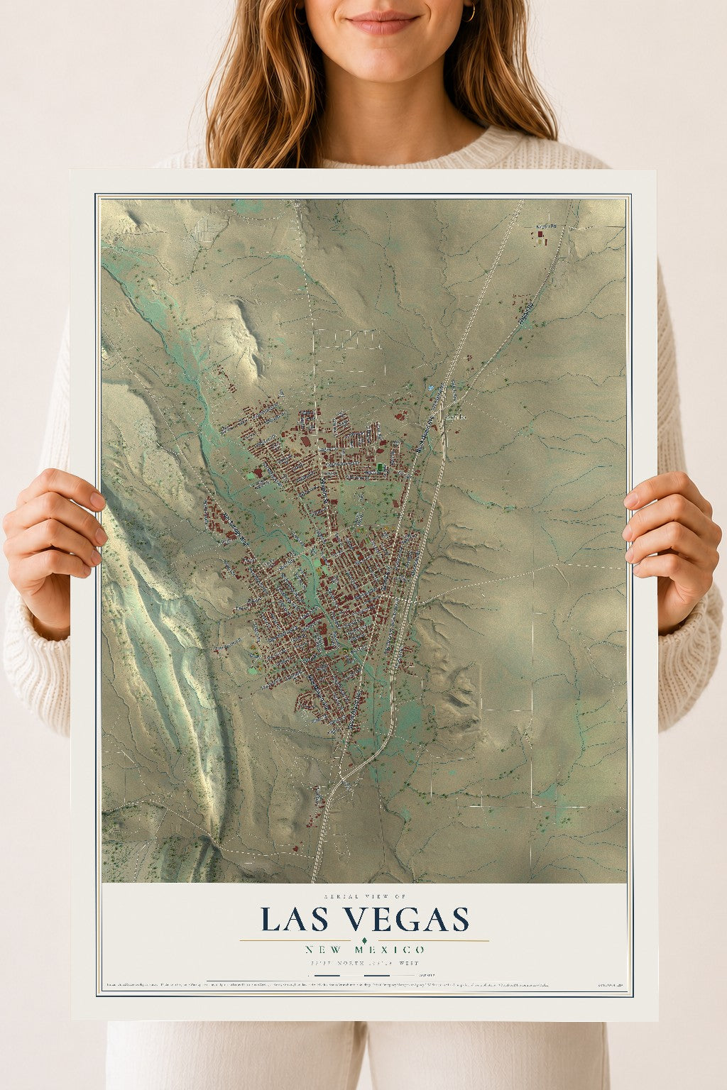 Map of Las Vegas, New Mexico, 18 x 24 inch unframed archival matte print