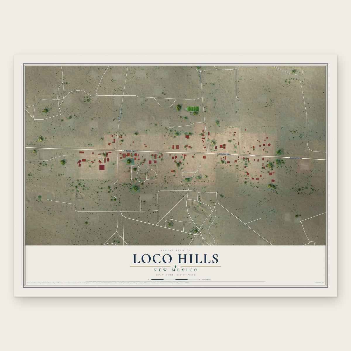 Loco Hills, New Mexico map print, the full design