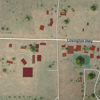 Close-up of the map of Loco Hills, New Mexico print showing street and building detail