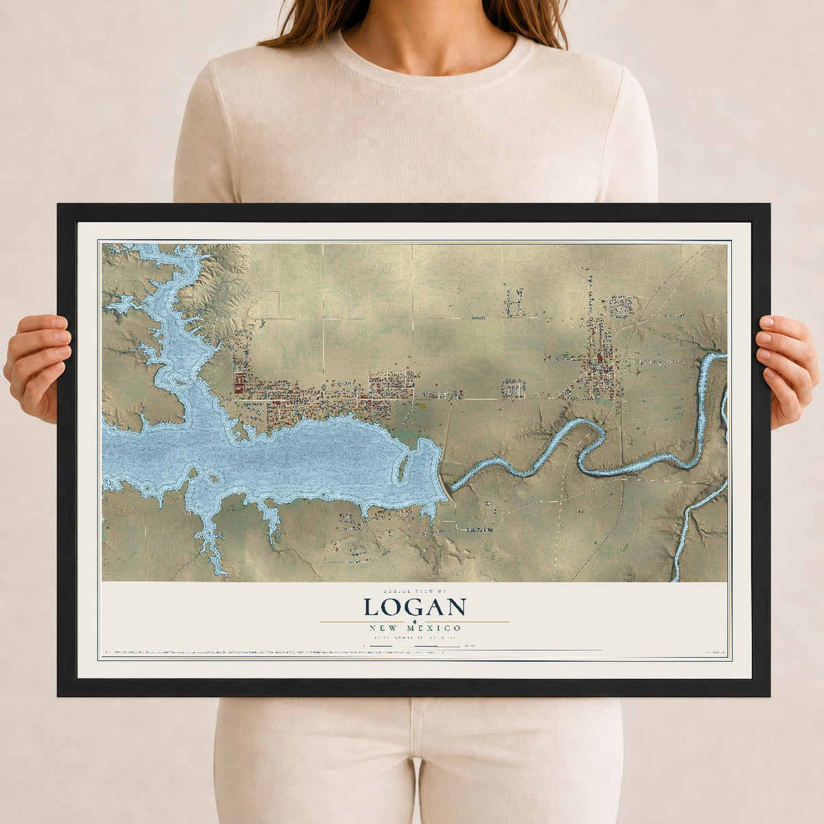 Map of Logan, New Mexico, 12 x 18 inch print in a black wood frame