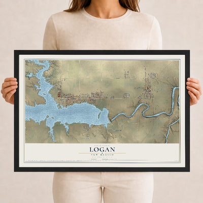 Map of Logan, New Mexico, 12 x 18 inch print in a black wood frame